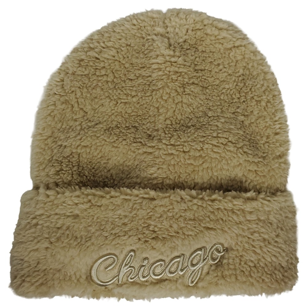 Chicago Bulls Mitchell & Ness‎ NBA Fur Cuff Knit Beanie Hat Cap Cream New